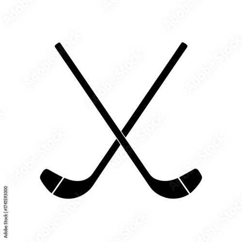 Two crossed hockey sticks in black color on transparent background silhouette