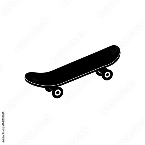 A skateboard in black and white graphic on transparent background silhouette