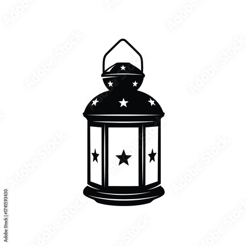 Christmas Opening Silhouette Vector Illustration - Festive Lantern with Star Cutouts