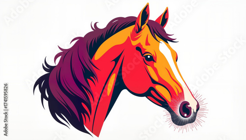 Horse with frost on muzzle in vibrant illustration style  