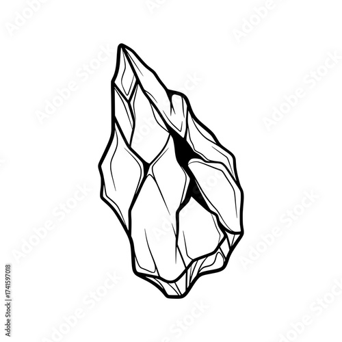 Ancient Hand Axe Artifact: This detailed black and white illustration captures an ancient hand axe, an emblem of early human innovation and the dawn of toolmaking.