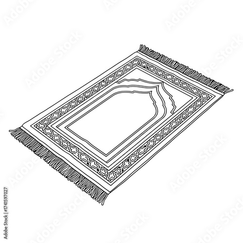 Prayer Mat: A detailed sketch of a prayer rug, showcasing intricate geometric patterns and traditional design elements, perfect for spiritual and cultural themed projects.