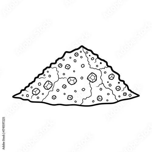 Mineral Pile: A detailed illustration of a mineral pile, showcasing a collection of minerals, stones, and geological formations.