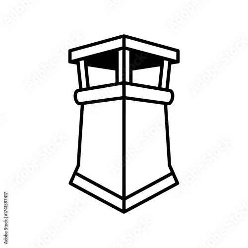 Towering Architectural Symbol: A clean-lined, geometric tower of bold black lines against nothingness, offers a classic architectural design, inspiring thoughts of strength.