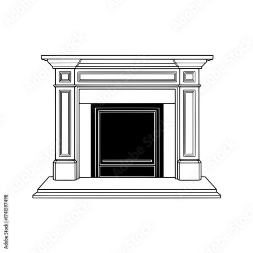Classic Fireplace Design: A meticulously rendered illustration showcasing the timeless elegance of a classic fireplace, capturing its architectural symmetry and detailed craftsmanship.