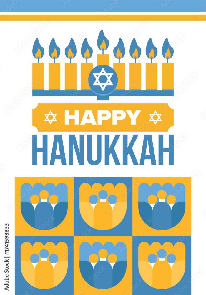 Fototapeta premium Hanukkah. Jewish festival. Festival of Lights. Traditional menorah. Candles. Star of David. Happy holiday banner. Creative art template. Vector illustration