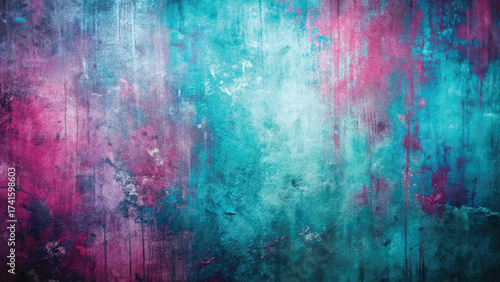 Abstract Cyan and Magenta Grunge Blended Painted Texture Background Design