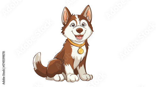 Adorable Cartoon Husky Puppy in Brown and White Fur