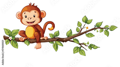 Cheerful Cartoon Monkey Climbing Tree