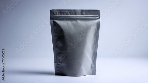 Stylish grey stand up pouch for packaging with smooth metallic finish