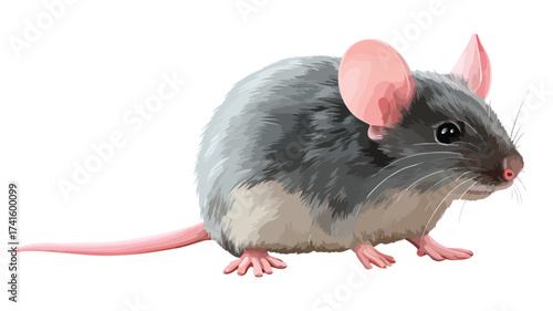 Adorable Gray Mouse with Pink Ears and Tail Standing Proudly