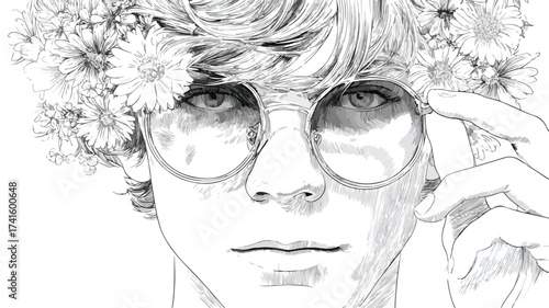 Rock Artist Drawing with Sunglasses and Guitar Illustration