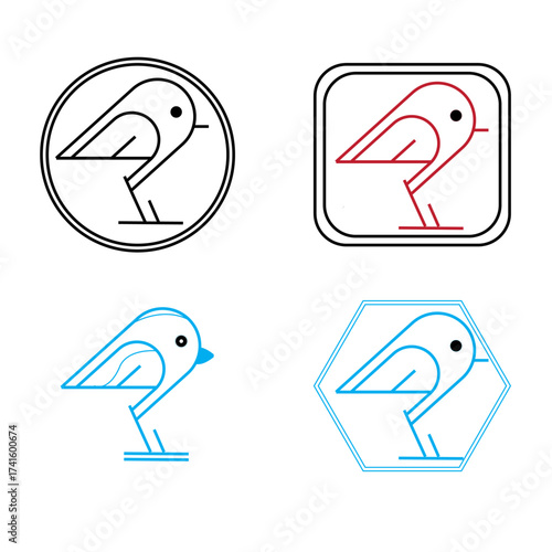 Minimal Bird Icon Set  Geometric Borders & Color Variants.ai