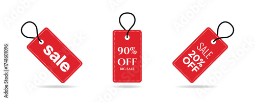 Price tag set. Red promotional tag. Sales discount or special offer.