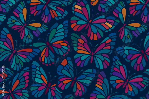 Colorful butterfly pattern on a dark background showcasing vibrant designs and intricate details of nature?s beauty