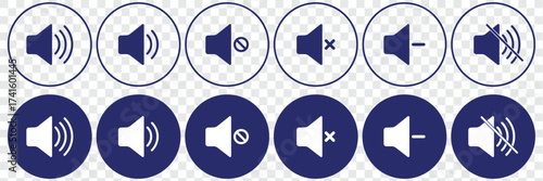 speaker icon set. noise icons symbol. sound level. silent signs. Volume symbol. Speaker with Three Sound Waves, Vector isolated Volume icon set in black outline. Volume icon. Audio icon set Speaker