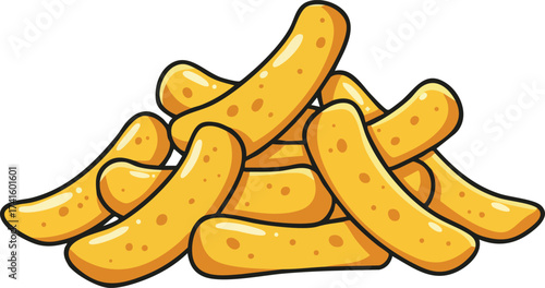 Pile of crispy golden yellow French fries fast food snack illustration vector 