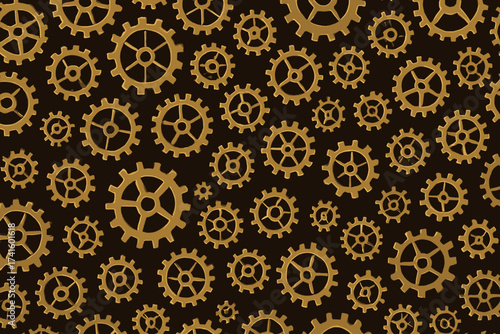 Decorative close-up of numerous vintage gears arranged in an artistic pattern on a dark background