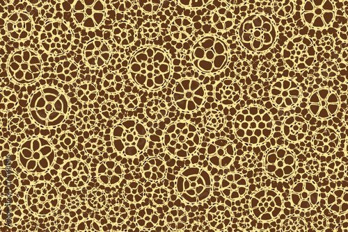 Intricate design featuring circular patterns in beige and brown on a textile background