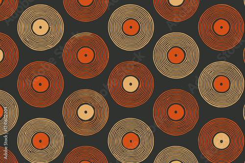 Colorful pattern of vinyl records on a dark background creating a retro and fun vibe in modern design