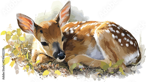 Peaceful Rest of Tiny Fawn with Delicate Spots - Wildlife Portrait Photography