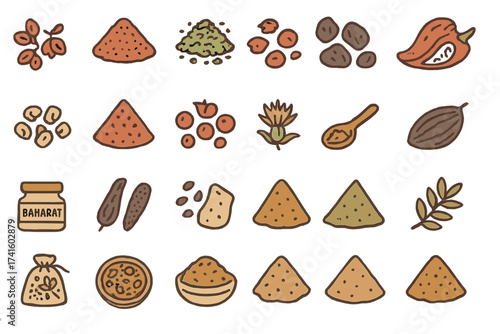 Colorful spices arranged in various shapes showcase culinary diversity and flavor blends in a vibrant display