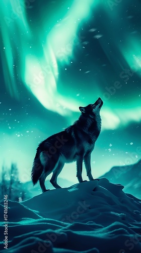 Wallpaper Mural A Lone Wolf's Serenade Under the Celestial Dance of the Aurora Borealis Majesty Torontodigital.ca