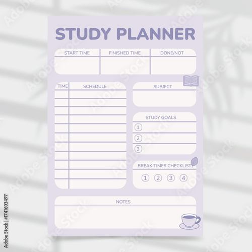 Obraz na plátně Minimalist Lavender Study Planner Template for Academic Scheduling, Goal Setting