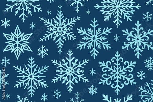 Intricate snowflakes pattern on a dark background showcasing winter's beauty and chill in a festive design