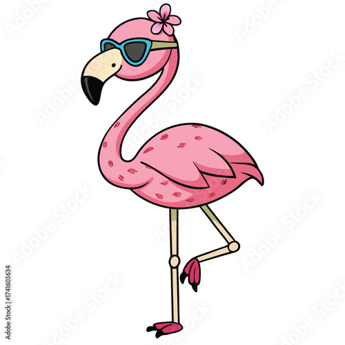 Vector art of cute cartoon flamingo wearing sunglasses