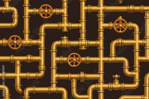 Pipes and valves pattern in a plumbing system design for industrial or construction purposes