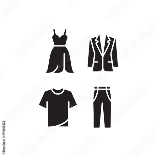 Simple black icons representing various clothing items and apparel styles