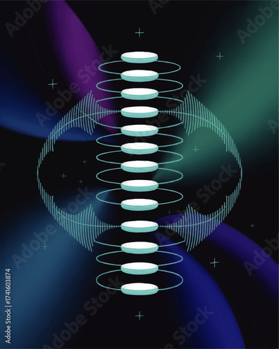 Futuristic Quantum Computing Abstract with Glowing Circuits, Energy Waves, and Blue Green Gradient on Dark Background