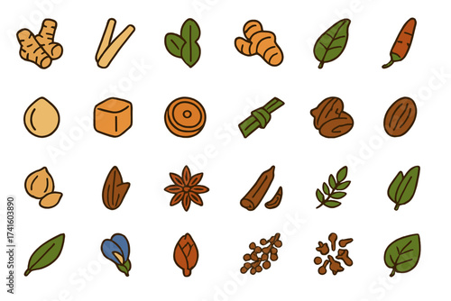 Assortment of spices and herbs displayed on a clean background showcasing their variety and uses in cooking