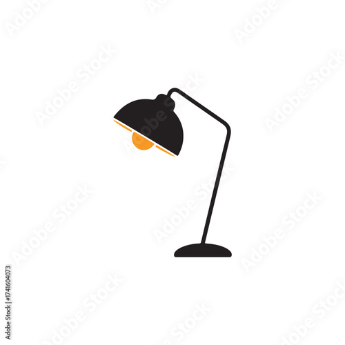Simple graphic illustration of a black desk lamp with a warm glow