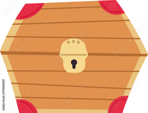Wooden treasure chest with padlock cartoon illustration