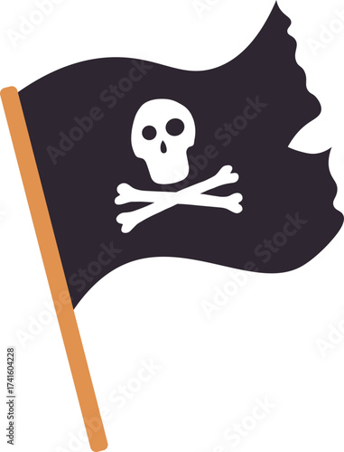 Jolly Roger pirate flag waving on white background
