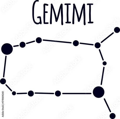 Gemini zodiac constellation with minimalist star diagram