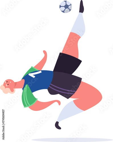 Female soccer player performing a bicycle kick