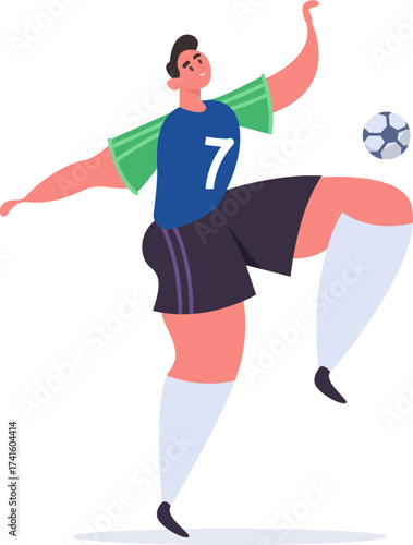 Male athlete wearing a jersey with number 7 kicking a ball