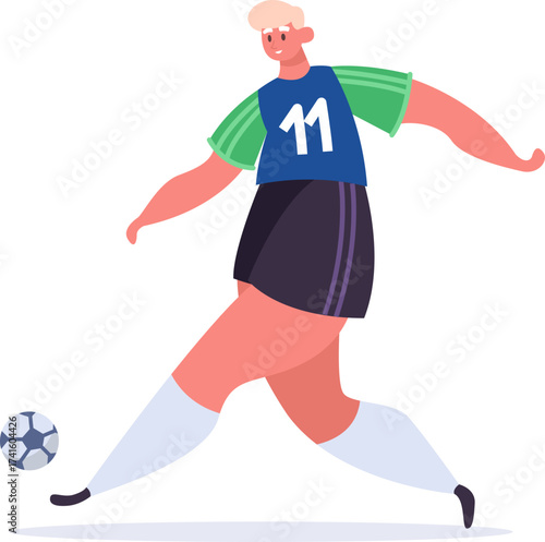Soccer player kicking football during competition or training