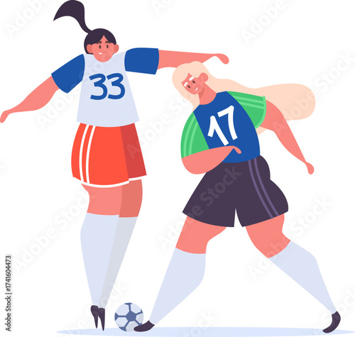 Female soccer players competing for the ball vector