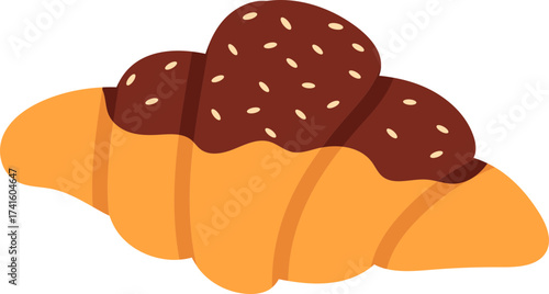 Croissant with chocolate topping and sesame seeds