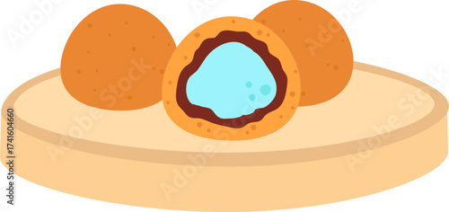 Cream puff snacks with blue filling on a plate