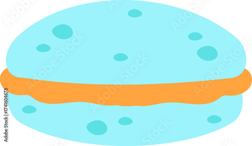 Blue macaron featuring an orange filling dessert illustration