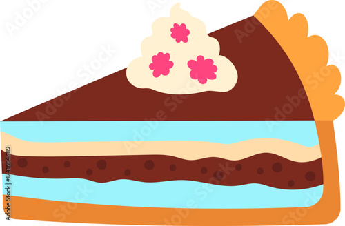 Slice of chocolate pie with whipped cream vector