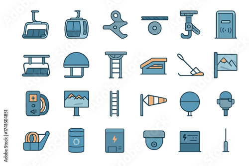 Various icons representing winter sports activities and equipment found in skiing locations during the winter season