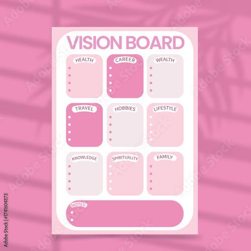 Fotografie Cute Pink Vision Board Template for Goal Setting, Manifestation, and Life Planni