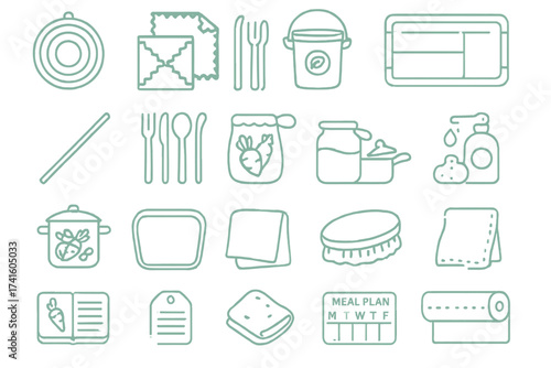 Kitchen essentials and organizing items for preparing meals and planning weekly menus