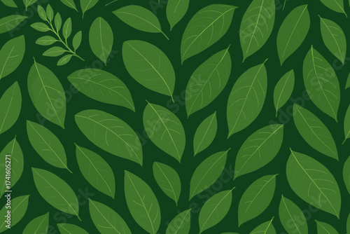 Vibrant green leaves create an elegant and natural pattern on a dark background in a lush garden setting